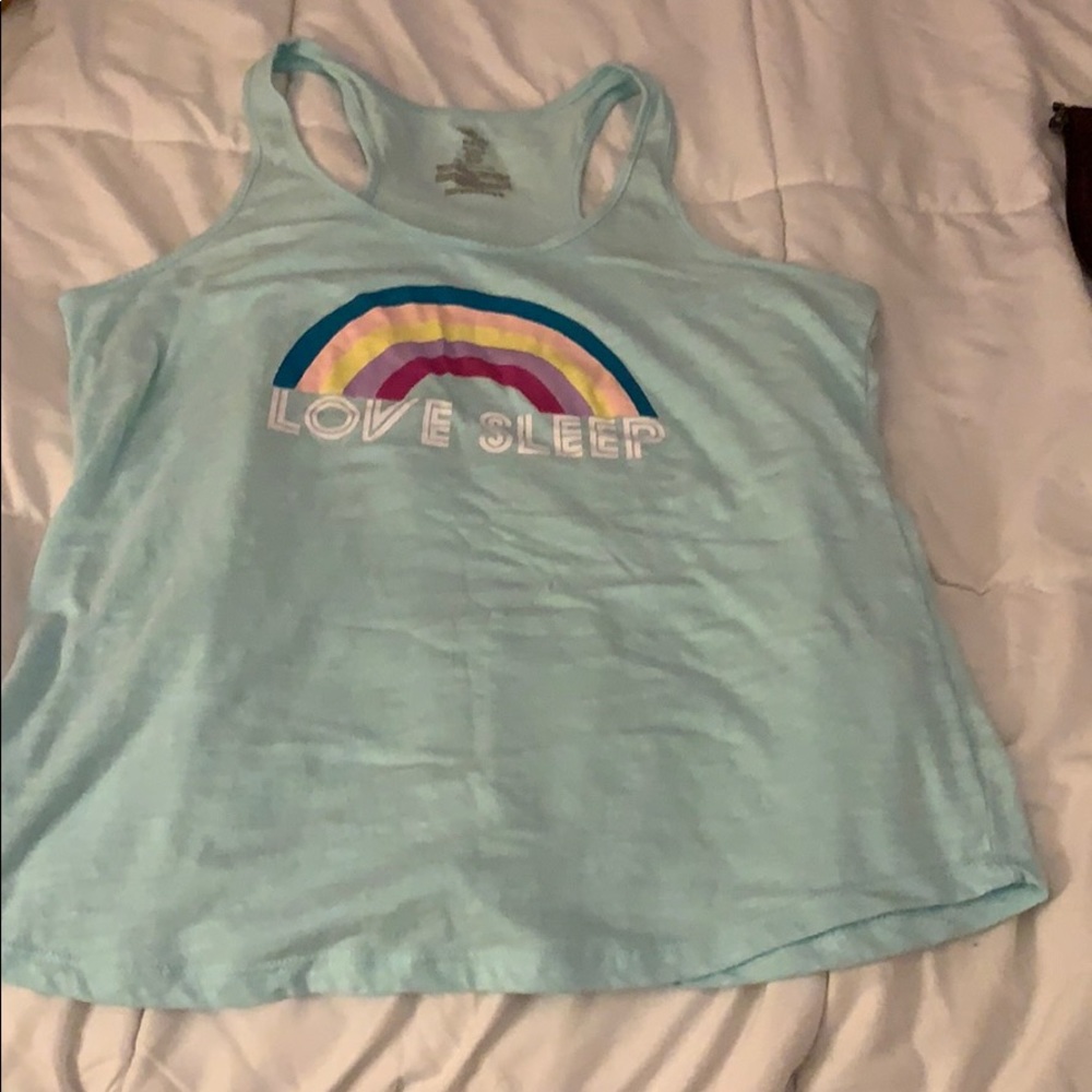 Size medium blue sleep tank top with rainbow decal